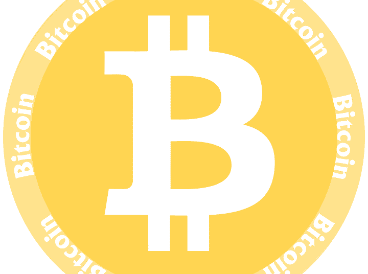 Ein gelber Kreis mit dem Wort Bitcoin darauf, der seinen rechtlichen Status als „Bitcoinhandel nicht erlaubnispflichtig“ hervorhebt.