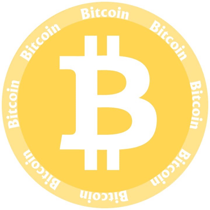Ein gelber Kreis mit dem Wort Bitcoin darauf, der seinen rechtlichen Status als „Bitcoinhandel nicht erlaubnispflichtig“ hervorhebt.
