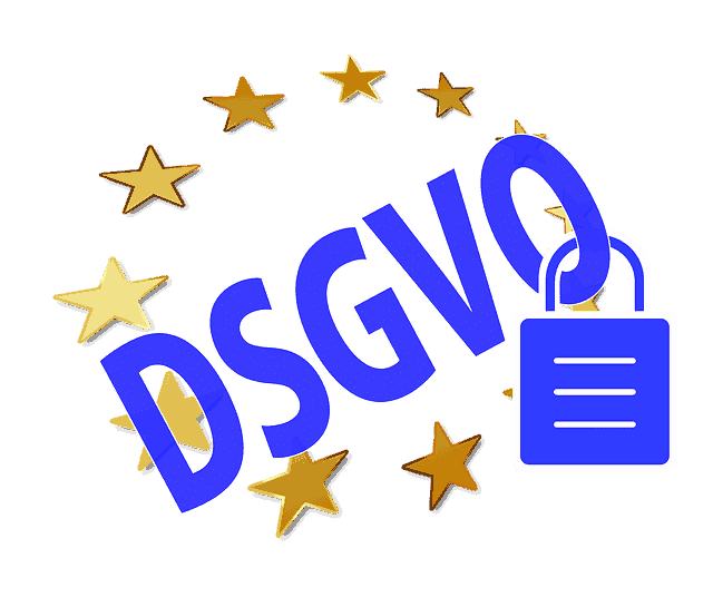 Ein mit Sternen geschmücktes DSGVO-Logo steht für die Einhaltung des Datenschutzes gemäß DSGVO.